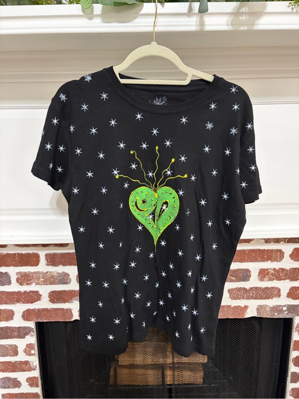 VTG Y2K BHS Star Print Green Heart Whimsygoth Tee